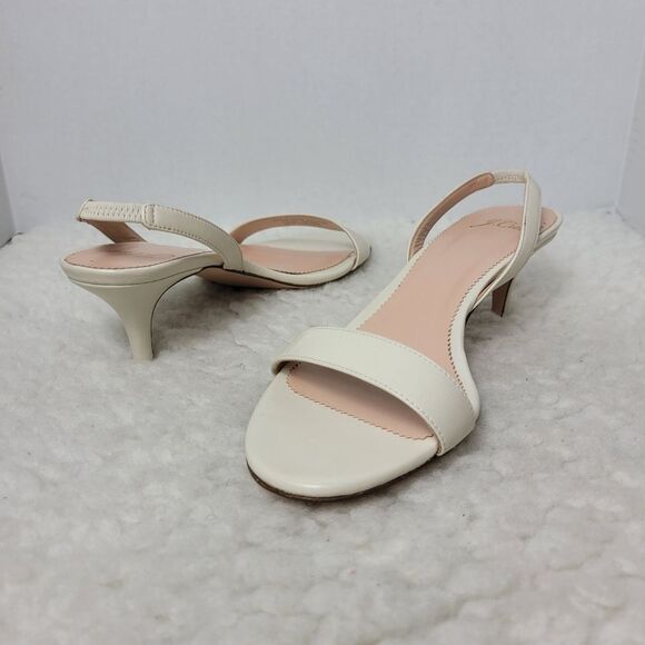 J.Crew Womens Heel Shoes Size 9 Ivory Leather Simple Slingback Open Toe Sandalsl - Picture 5 of 8